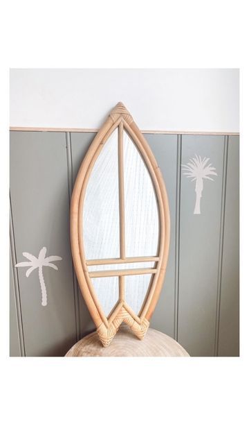 Surfboard Mirror, Sons Room, Neutral Kids Room, Miami Vibes, Surfboard Decor, Coastal Aesthetic, Modern Luxe, Rattan Mirror, Coastal Boho