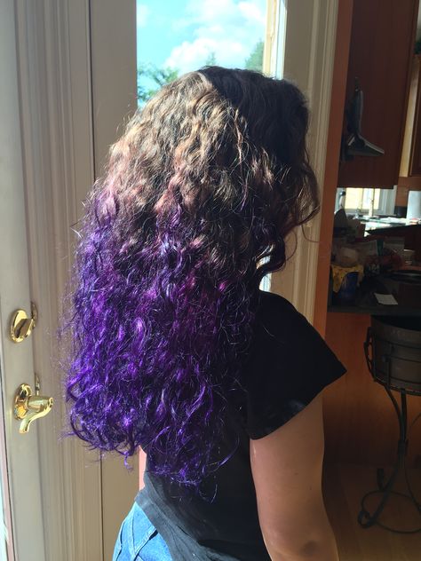 Ombré purple hair Curly Hair With Purple Tips, Blue Purple Ombre Hair, Noodle Hair, Black Purple Ombre, Purple Ombre Hair, Dyed Curly Hair, Purple Tips, Cute Curly Hairstyles, Thick Curly Hair