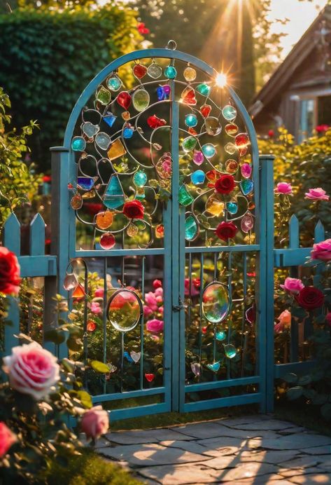 29 Budget-Friendly DIY Garden Fence Ideas 46 Creative Garden Fence, Backyard Fence Decor Wall Art, Diy Garden Mirror Ideas, Diy Garden Entrance, Fun Fence Ideas, Fence Decorating Ideas Diy Garden Art, Whimsical Fence Ideas, Small Backyard Vegetable Garden Ideas, Garden Fence Art Diy