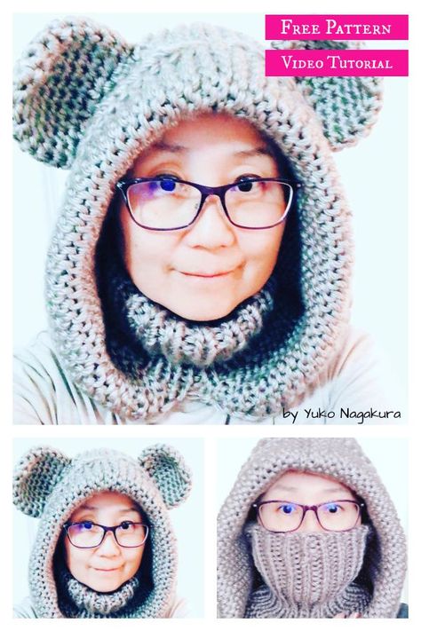 Neck and Face Hoodie Warmer Free Knitting Pattern and Video Tutorial Knitted Hoodie Pattern Free, Snood Knitting Pattern, Crochet Scarf For Beginners, Knitted Mittens Pattern, Hood Pattern, Hand Knits, Crochet Neck Warmer, Crochet Hoodie, Baby Frock Pattern