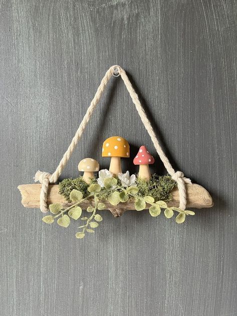 Mushroom Wall Hanging, Cottagecore Crafts, Whimsical Nursery Decor, Mushroom Crafts, Whimsical Nursery, Cottagecore Decor, Mushroom Decor, Birthday Gifts For Best Friend, Natural Home Decor