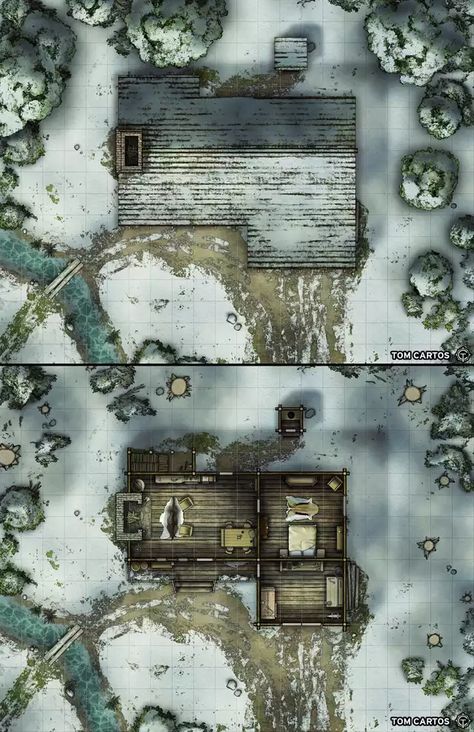 Winter Cabin [22x34] - Imgur Dnd Cabin Map, Winter Dnd Map, Viking Fantasy Art, Christmas Dnd, Dnd Battle Maps, Snow Cabin, Icewind Dale, Village Map, Dnd World