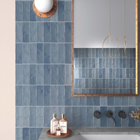 Gradient Subway Tile Collection - iTileMosaic Blue Vertical Tile Bathroom, Blue Backsplash Bathroom, Tile Accent Wall Bathroom, Bathtub Tile Surround, Blue Tile Bathroom, Blue Shower Tile, Blue Subway Tile, Blue Tile Wall, Colorful Tile