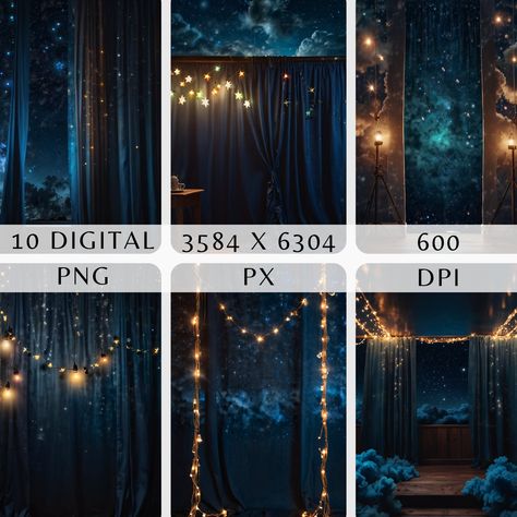 Capture the magic of the cosmos with our Enchanted Night Sky Backdrop. Ideal for photographers, event planners, or anyone looking to add a touch of celestial charm, this high-quality, durable backdrop features a mesmerizing starry night sky, perfect for creating stunning portraits, enhancing stage settings, or transforming spaces into a magical scene. Easy to set up and transport, it's an essential for your next shoot or event. No license required for personal use and small business commercial u Starry Photography, Starry Night Wedding Theme, Night Sky Wedding, Sky Backdrop, Enchanted Night, Starry Night Wedding, Backdrop Photo, Starry Night Sky, Theme Party Decorations