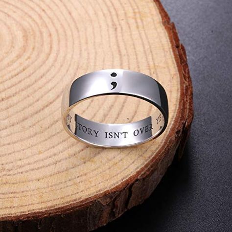 Inspirational Jewelry Men's S925 Sterling Silver MY STORY ISN'T OVER YET; Semicolon Ring for Men or Unisex Width 6mm|Amazon.com Semicolon Ring, Inspirational Jewelry, Ring For Men, My Story, Jewelry Inspiration, Sterling Silver Jewelry, Mens Jewelry, Rings For Men, Wedding Rings