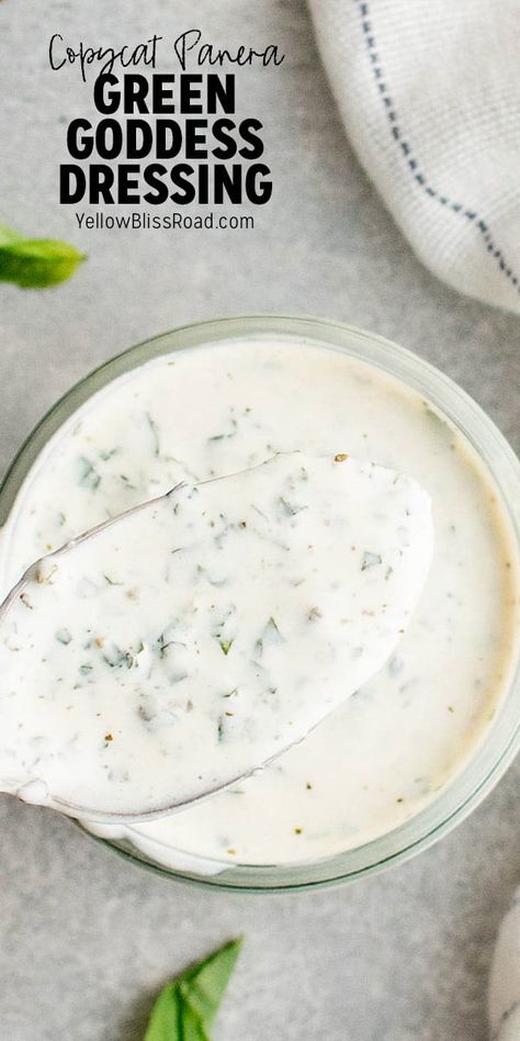 Green Goddess Dressing Panera Green Goddess Dressing, Ranch Dressing Mix Recipe, Cilantro Lime Ranch, Cilantro Lime Ranch Dressing, Avocado Lime Ranch Dressing, Easy Dressing Recipe, Creamy Italian Dressing, Yogurt Ranch Dressing, Avocado Ranch Dressing