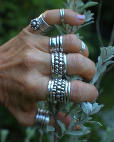 SterlingToLove | Silversmith (@kbwidea44) • Instagram photos and videos Silver Thick Rings, Rings That Fit Into Each Other, Silver Ring Combinations, Chunky Silver Rings Grunge, Silver Rings Stacked, Stacked Silver Rings, Silver Jewellery Stack, Silver Rings Stack, Rings Aesthetic Silver