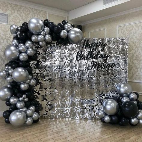 none Black And Gray Balloon Garland, Silver Black Theme Party Decoration, Black White And Grey Birthday Decorations, Black Silver Bday Decor, Diamond Balloon Arch, Silver Black And Blue Party Decor, Black And Silver Birthday Decorations 21, Blue White Silver Graduation Decor, Black And Chrome Party Decor