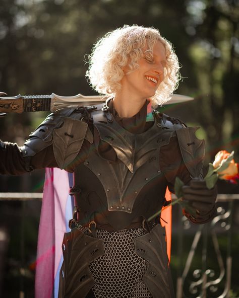 Happy pride month 🌈✨🫶🏼 It was so fun to do a pride color knight & princess shoot 😭 I didn’t have a lot of time to get an outfit together but I actually really love the flag as a cape 👀 Pics by @bellashusbandtm ✨ Armor from @epicarmoury Sword gifted from a Patreon member from my Amazon wishlist 🥹💗 #pridemonth #knight #knightcore #fantasy #fantasycore #dnd #dndcharacter #renaissancefaire Women In Armor Aesthetic, Knight Armor Female, Knightcore Outfit, Female Knight Costume, Knight Cape, Women In Armor, Female Warrior Outfit, Woman In Armor, Princess Shoot