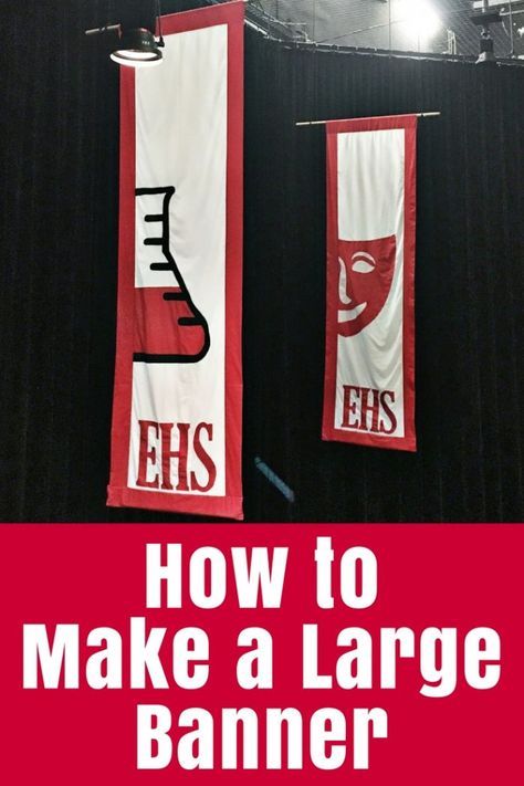 How to Make a Large Banner How to make a large banner for an event, display or theatre stage. Learn how I created large images and mirror image letters to applique for these musical banners. High School Musical Costumes, Homemade Banners, Parade Banner, Homecoming Floats, Church Banners Designs, Create A Banner, Display Boards, Event Display, How To Make Banners