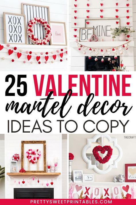 valentine mantel decor Valentine Mantle Decor, Valentines Day Tablescapes, Valentine Mantel, Mantel Decor Ideas, Valentine Garland, Valentine's Day Decorations, Easy Valentine Crafts, Diy Valentine's Day Decorations, Rustic Valentine