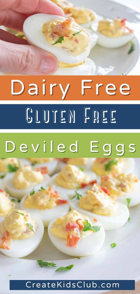 Our Dairy Free Deviled Eggs are the BEST deviled egg recipe around. Featuring mayo flavored with Dijon mustard, cider vinegar, and bacon, you won’t be able to stop at just one! Gluten-Free. Deviled eggs are the perfect bite-sized appetizer and snack. Whether planning to serve your family or guests, these are sure to be a huge hit! Even better, you can have this dish prepped and ready to serve in just 15 minutes. Dairy Free Deviled Eggs, Egg Recipes For Kids, Gluten Free Party Food, Deviled Egg Recipe, Easter Food Appetizers, Homemade Appetizer, Easy Gluten Free Desserts, Bowl Party Food, Gluten Free Egg Free