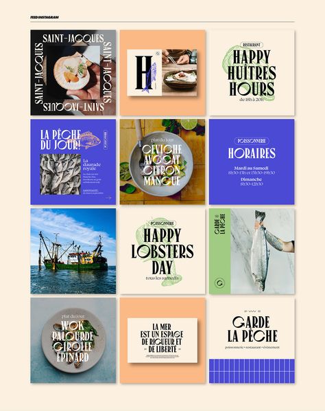 GARDE LA PÊCHE I BRANDING :: Behance Media Branding Design, Art Direction Advertising, Instagram Design Layout, Instagram Branding Design, Restaurant Social Media, Social Media Branding Design, Instagram Grid, Instagram Branding, Lets Talk