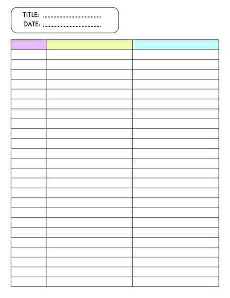 Blank Colorful 3-Column Chart Template After School Schedule, Data Organization, Column Chart, Weekly Schedule Printable, Table Template, Lined Writing Paper, Business Printables, Data Charts, Home Management Binder