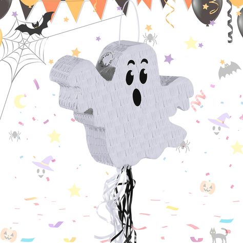 PRICES MAY VARY. Suitable Size: the ghost piñata with hanging string measures approx. 15.8 x 11.8 x 3.2 inch/ 40 x 30 x 8 cm, which is large enough to hold many candies or other small gifts, the size is more suitable for kids to play and make your party memorable and fun Halloween Themed Design: this Halloween piñata is designed in ghostly shapes and is a classic and traditional element of the festival; The black and white color scheme and exquisite craftsmanship are fun and spooky with the them Ghost Pinata, Halloween Birthday Party Games, Piñata Halloween, Halloween Piñatas, Halloween Birthday Decorations, Kids Halloween Birthday Party, Halloween Toddler Party, Halloween Pinata, Halloween Themed Birthday Party