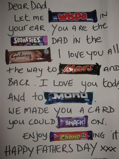 Candy Birthday Cards, Quotes Girlfriend, Diy Father's Day Crafts, Chocolate Card, Bar Card, Diy Gifts For Dad, Fathers Day Cake, Creative Diy Gifts, Kraf Diy