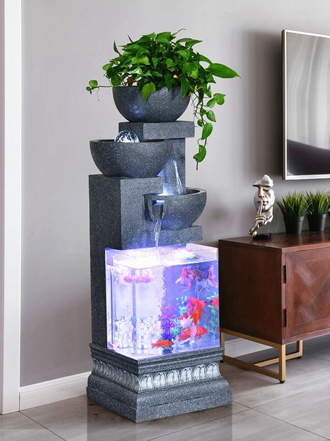 Fish Pot Decoration Ideas, Cool Fish Tank Ideas, Modest Luxury, Dream Art Room, Waterscape Design, Decorative Water Fountain, Fish Tank Wall, Gardening Design Diy, Fountain Indoor