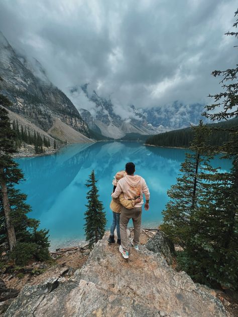 aesthetic couple photos • banff, Alberta, canada Canada Couple Photos, Banff Couple Photos, Banff Engagement Photos, Banff Poses, Banff Canada Aesthetic, Banff Pictures, Couple Trip Aesthetic, Traveling Couple Aesthetic, Alberta Aesthetic