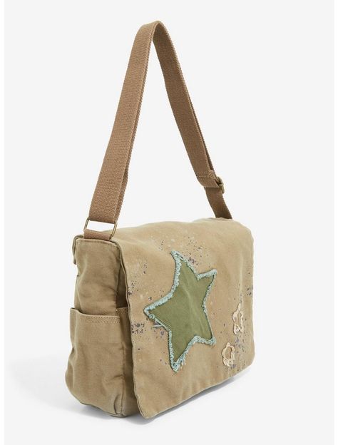 Social Collision Grunge Star Canvas Messenger Bag Decorated Messenger Bag Aesthetic, Messenger Bag Png, Canvas Messenger Bag Aesthetic, Messager Bags Aesthetic, Messenger Bag With Pins, Grunge Messenger Bag, Grunge Bags, Messenger Bag Aesthetic, Star Messenger Bag