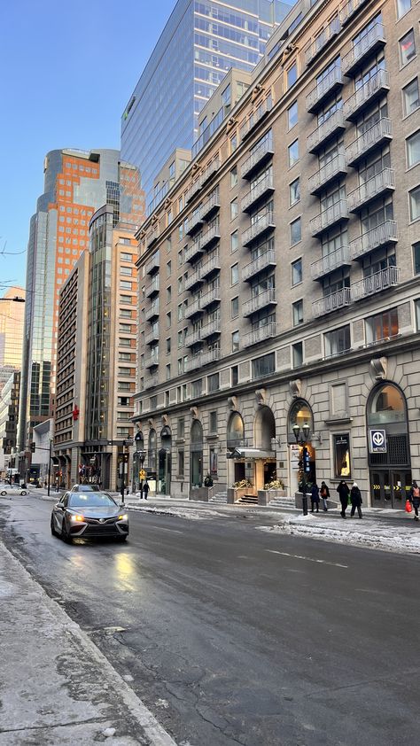 NY montreal canada street buildings cars winter snow Living In Canada Life, Canada Montreal Quebec City, Canada Aesthetic Winter, Canada Streets, Calgary Aesthetic, Montreal Canada Winter, Montreal Canada Aesthetic, Quebec Aesthetic, Montreal Aesthetic