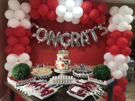 Nursing graduation! Nursing Graduation Dessert Table, Pinning Ceremony Decorations, Nursing Decor, Hawaiian Graduation, Graduation Party Drinks, Besties Gifts, Nursing Graduation Cakes, Nurse Grad Parties, Nurse Graduation Party Decorations