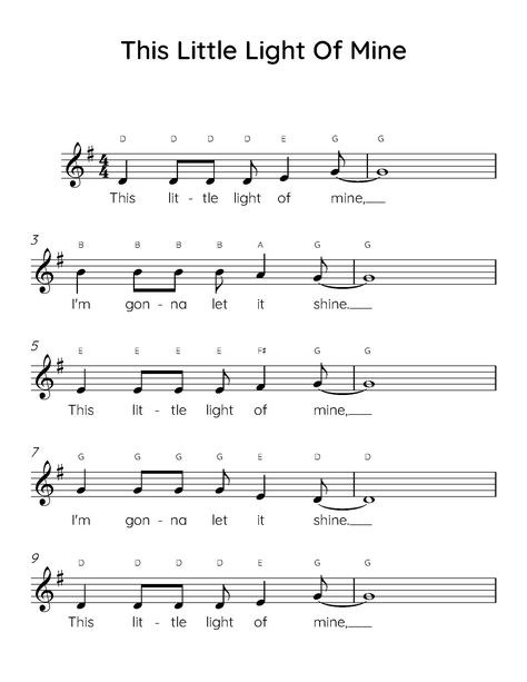 "\"This Little Light of Mine\" easy piano sheet music with letters and lyrics is perfect for beginner piano players." You Are My Sunshine Piano Letters, Piano Music For Kids, Piano Sheet Music Beginners, Piano Songs Sheet Music, Sheet Music With Letters, Piano Songs For Beginners, Piano Sheet Music Letters, Piano Music Easy, Reading Sheet Music