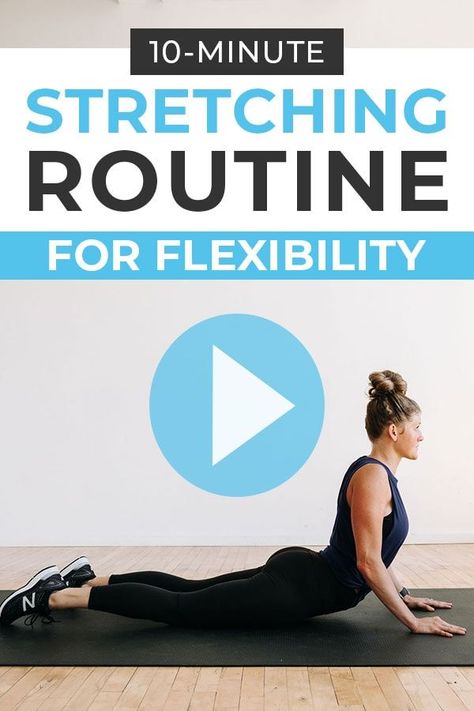 Release tight or tense muscles with this 10-minute flow: stretches for flexibility! We're hitting the hips, hip flexors, quads, back and shoulder muscles, all in just 10 minutes! #flexibility #stretching #stretches #tighthips Stretching Routine For Flexibility, Full Body Stretching Routine, Postpartum Workout Plan, Upper Body Stretches, Daily Stretching Routine, Nourish Move Love, Daily Stretches, Morning Stretch, Stretching Routine