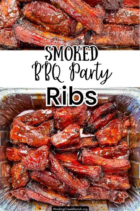 Smoked BBQ Party Ribs Fall Off The Bone Ribs Smoker, Party Ribs On Pellet Grill, Party Ribs Smoked, Fall Smoker Recipes, Ribs Smoker Recipe, 321 Smoked Ribs, Party Ribs, Bbq Smoker Recipes, Bbq Sauce Homemade Easy