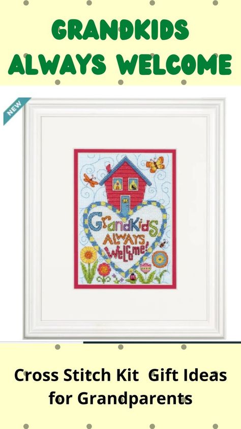 Grandkids Always Welcome! Counted Cross Stitch Kit for Grandparents great gifts to cross stitch for grandma and grandpa Cross Stitch Tutorial, Cross Stitch Books, Gift For Grandma, Grandma And Grandpa, Grandparent Gifts, Counted Cross Stitch Kits, Craft Blog, Stitch Kit, Cross Stitch Kit