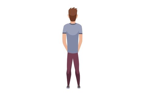 People character back view. Young human. Cartoon vector man standing illustration. Adult people from behind. Male character in casual outfit. Character Back View, People From Behind, Standing Illustration, People Character, Animated Man, Male Character, Man Standing, Back View, Cute Anime Couples