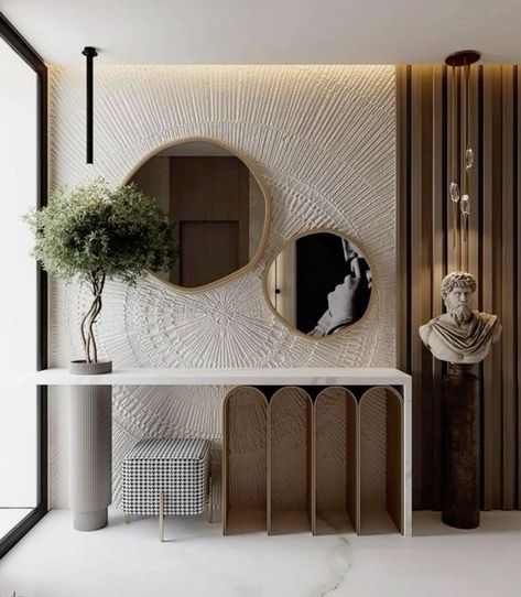 Enterance Wall Idea Modern, Entry Mirror Wall, Enterance Idea Modern, Modern Apartment Entrance, Antre Design, Cute Rooms, Casa Feng Shui, Foyer Console, Entrance Foyer Design