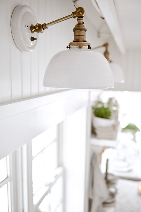 Light Above Floating Shelves Kitchen, Shabby Chic Bathroom Lighting, Lowes Pedestal Sink, Kitchen Lightening Light Fixtures, Cottage Lighting Ideas, Over The Kitchen Sink Lighting, Lights Over Kitchen Sink, Kitchen Wall Sconces, Beadboard Hallway