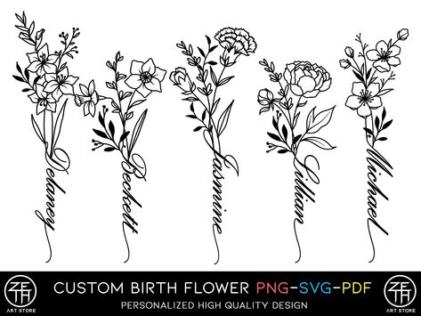 Flower Bouquet Tattoo Design, Bouquet Tattoo Design, Birth Flower Svg, Name Flower Tattoo, Tumblr Tattoo, Flower Bouquet Tattoo, Tattoo Design Name, Name Calligraphy, Name Flower