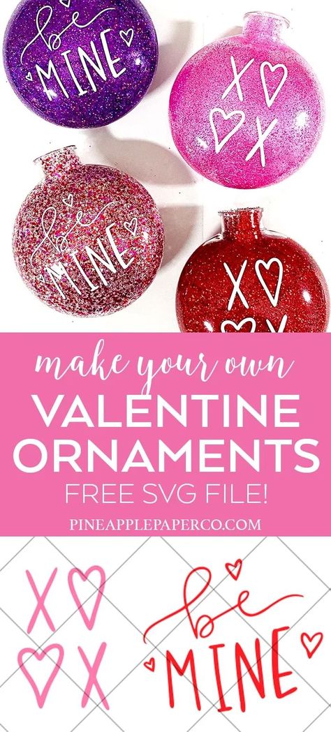 How to Make EASY DIY Glitter Valentine Ornaments - with a FREE Valentine SVG. Quick and simple tutorial by Pineapple Paper Co. #diyornaments #glitterornaments #glittercrafts #craftlightning #valentinecrafts #valentinetree #valentineornaments #easyornaments #diyvalentinesday #glitter Valentine Ornaments, Cards Ideas Handmade, Birthday Card Making, Glitter Ornaments Diy, Easy Ornaments, Valentine Svg Files, 5 Birthday, Valentine Tree, Diy Ornament