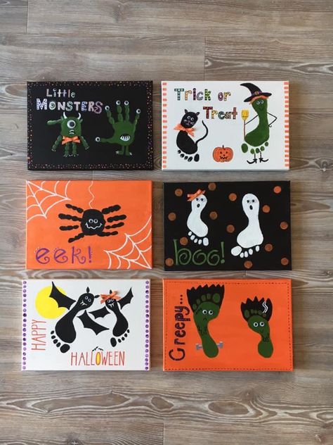 Halloweenpyssel Barn, Halloween Art Projects, Halloween Infantil, Halloween Crafts For Toddlers, Baby Art Projects, Footprint Crafts, Halloween Arts And Crafts, Carte Halloween, Toddler Arts And Crafts