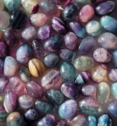 These fluorite polished tumbled stones are made with a smooth finish.                                                                                                                                                                                                                                                                                                                                                                                                                        You will receive one pi Crystal Wishlist, Tumbled Rocks, Shiny Rocks, Making Pins, Pretty Crystals, Blue Fluorite, Pretty Rocks, Rocks And Gems, Shiny Things