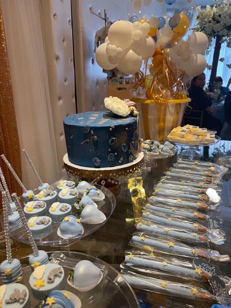 Two The Moon Dessert Table, Celestial Dessert Table, Over The Moon Dessert Table, Moon Dessert Table, Over The Moon Cake, Blue Dessert Table, Moon Baby Shower Cake, Cake And Dessert Table, Cake And Dessert