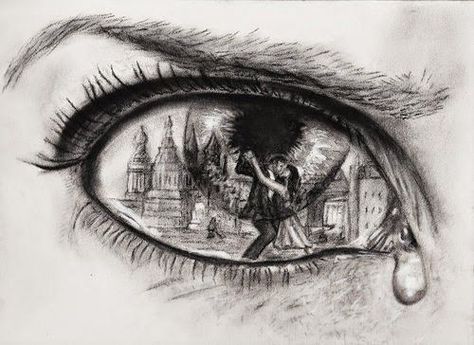 a creative idea of a city inside a eye with two people dancing Skitse Bog, Seni 2d, Charcoal Drawings, 판타지 아트, Beautiful Drawings, Eye Art, Eye Drawing, Drawing Tips, A Drawing