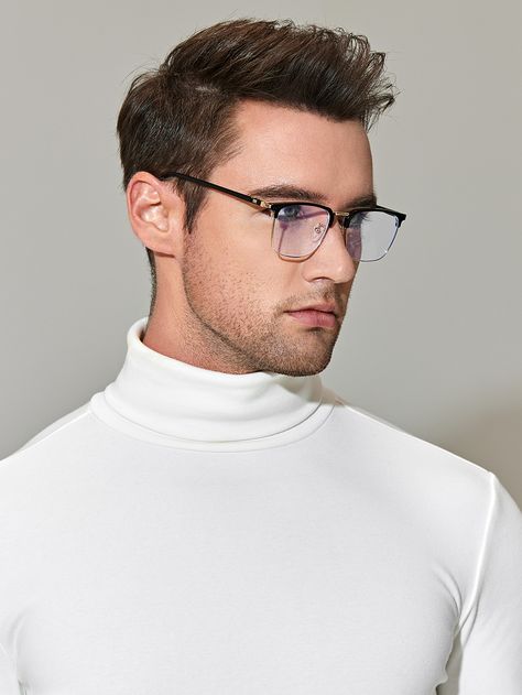 Collar  PC   Embellished   Men Accessories Men’s Prescription Glasses, Square Face Glasses Men, Glasses For Square Face Men, Square Glasses Frames Men, Men’s Glasses Frames, Men Wearing Glasses, Men Glasses Style, Mens Glasses Frames Face Shapes, Clear Glasses Men