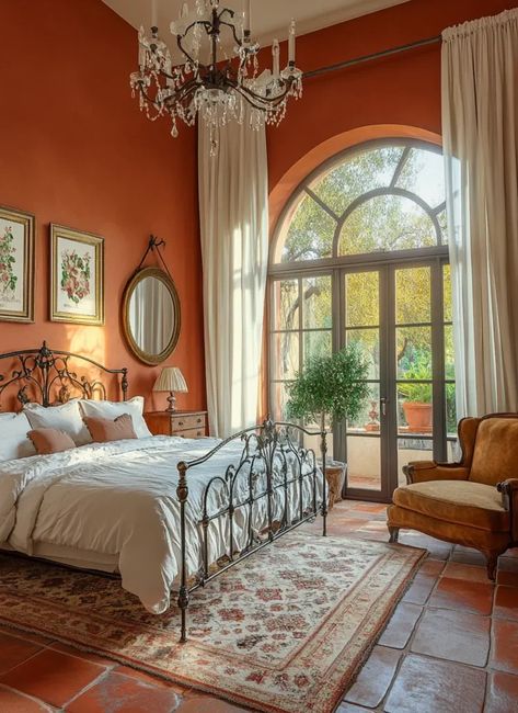 Bedroom Italian Themed House, Italian Themed Bedroom, Italian Countryside Bedroom, Italy Inspired Bedroom, Italian Countryside House Interior, Italian Country House Interior, Italian Inspired Bedroom, Tuscan House Interior, Italian Bedrooms