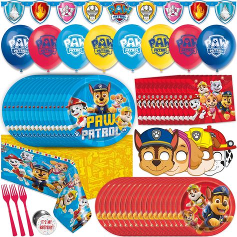 PRICES MAY VARY. Join Chase, Marshall, Skye, Rubble, Rocky, and Everest in throwing your child a fun birthday party! The Paw Patrol Birthday Decorations kit contains everything you need for easy, fast setup and takedown. This Paw Patrol Party Supplies pack includes more than just disposable dinnerware--it also has festive decorations perfect for tying the room together and an It's My Birthday! button for the guest of honor. Dinnerware -- This set includes enough Paw Patrol Birthday Party supplie 1st Birthday Paw Patrol Theme, Paw Patrol Games For Parties, Paw Patrol Printable Topper, Paw Patrol Happy Birthday Backdrop, Paw Patrol Camping Party, Paw Patrol Photoshoot 2nd Birthday, Everest Party Paw Patrol, Paw Patrol Birthday Set Up, Paw Patrol Birthday Activity