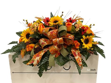 Grave Saddles, Fall Cemetery, Headstones Decorations, Autumn Handmade, Cemetery Vases, Grave Flowers, Cemetery Headstones, Cemetery Decorations, Grave Decorations