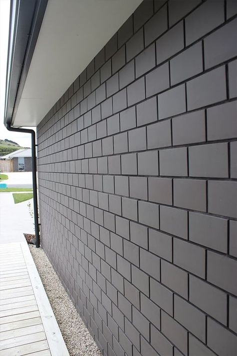 Cinder Block Walls Outdoor, Painting Cinder Block Walls Outdoor, Midland Brick, Gray House Exterior, Concrete Block Walls, Cinder Block Walls, Wall Design Ideas, Front Wall Design, Exterior Wall Cladding