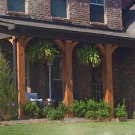 simple curved wood braces for front porch Gable Corbels Exterior, Porch Corbels, Corbels Exterior, Craftsman Style Porch, Front Porch Columns, House Awnings, Front Porch Makeover, Porch Remodel, Building A Porch