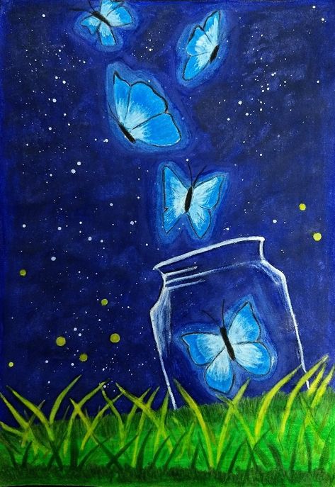 Painting Ideas On Canvas Butterflies, Butterfly Drawing On Canvas, Art Drawings Sketches Pencil Beautiful, Butterfly Drawing Painting, Butterfly Drawing Wallpaper, Butterfly Painting Ideas On Canvas, Butterfly Drawing Canvas, Freedom Painting Ideas, Night Scene Drawing