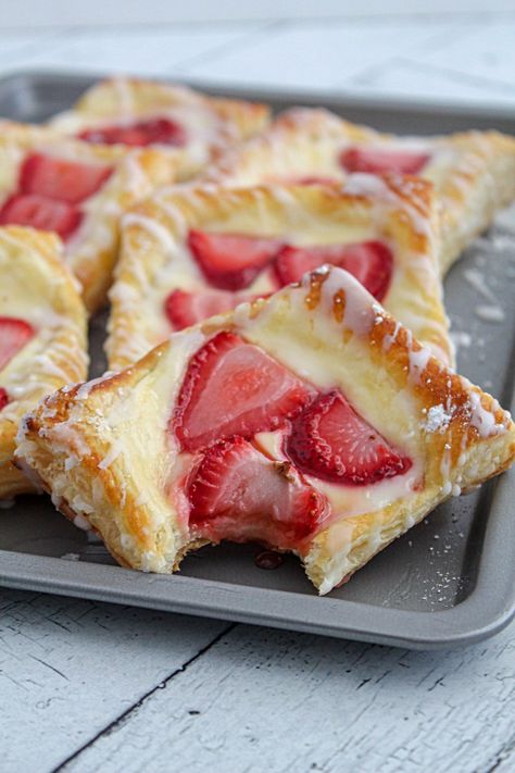 Gluten Free Cheese Danish Recipe, Strawberry Cheesecake Danish, Cheese Danish Puff Pastry, Cranberry Danish, Cream Cheese Danish Puff Pastry, Fruit Danish Recipe, Cheese Danish With Puff Pastry, Easy Cheese Danish Recipe, Strawberry Cheese Danish