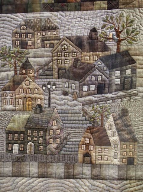 Colchas Country, Houses Quilt, Colchas Quilting, House Quilt Block, House Quilt Patterns, Yoko Saito, Landscape Art Quilts, Japanese Patchwork, Landscape Quilt