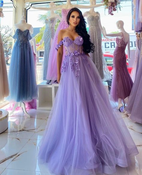 Fashion outfits/ party wear dresses/ designer dresses/violet dresses/ evening gowns /prom dresses/ lavender dresses Purple Corset Prom Dress, Off The Shoulder Prom Dresses, Sleeveless Prom Dress, Prom Dresses Off The Shoulder, Purple Quinceanera Dresses, Black Quinceanera Dresses, Red Quinceanera Dresses, Quinceanera Dresses Blue, Flora Dress