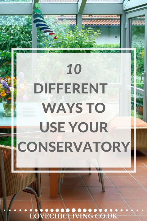 Got a conservatory and not sure how to use it properly. Here is a great list of 10 different ways to put your conservatory to really good use, from a dining room, to playroom to den and so much more. Which one could work in your home? Conservatory Room Ideas, Conservatory Reading Room, Conservatory Decorating Ideas, Conservatory Interior Design, Modern Conservatory Decor, Small Conservatory Ideas Interior Design, Conservatory Playroom Ideas, Conservatory Furniture Ideas, Lean To Conservatory Ideas