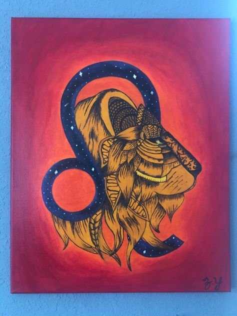 Leo Canvas Painting, Leo Painting Zodiac, Leo Painting, Painting Ideas, Art Work, Acrylic Painting, Canvas Painting, Arts And Crafts, Canvas